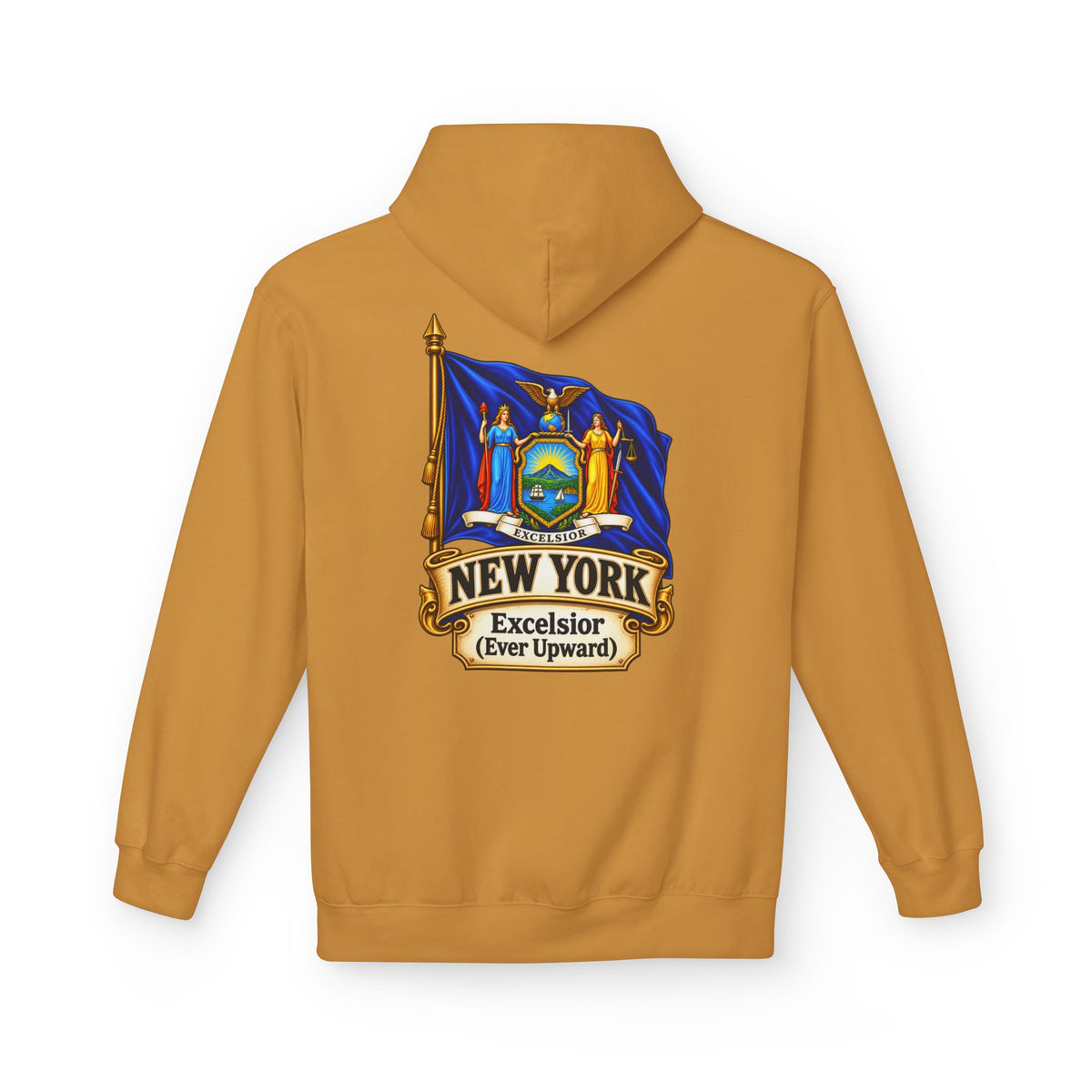 New York State Flag Hoodie – "Excelsior (Ever Upward)" Graphic Pullover