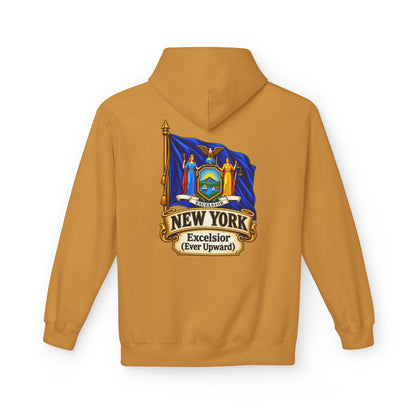 New York State Flag Hoodie – "Excelsior (Ever Upward)" Graphic Pullover