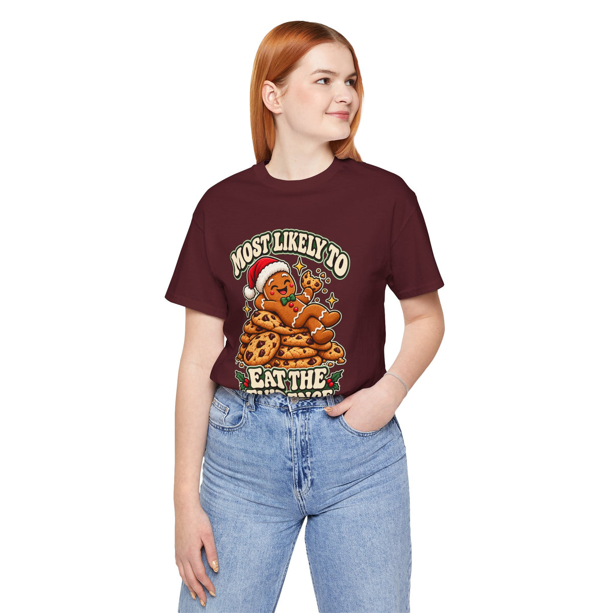 Funny Christmas Tee — "Most Likely to Eat the Evidence" Gingerbread Cookie Shirt