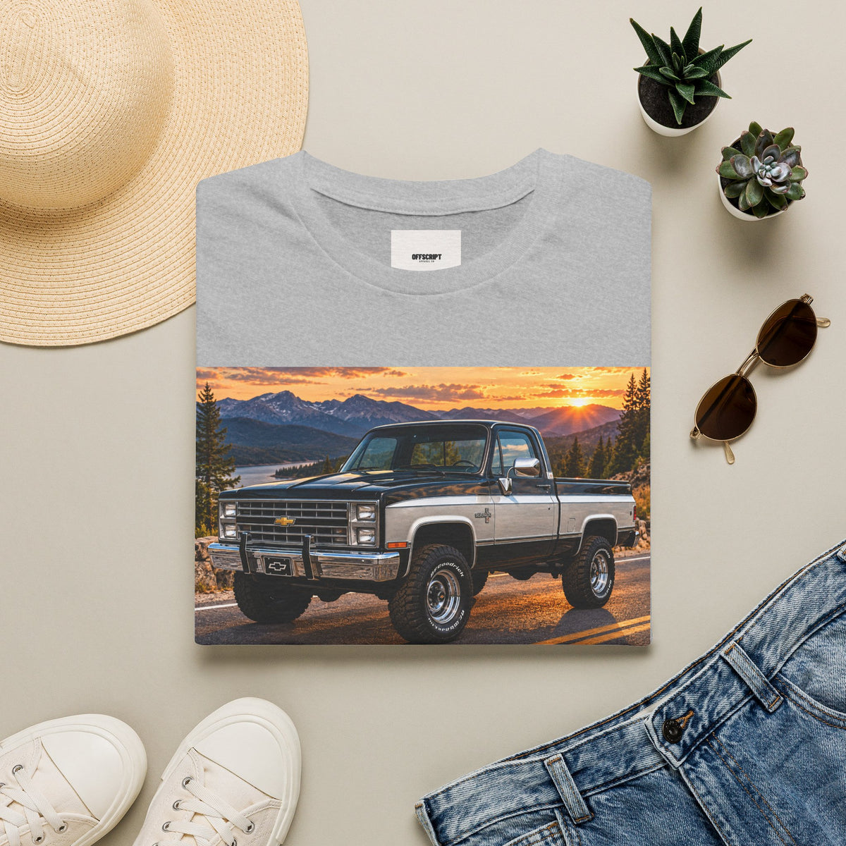 Vintage Chevy Truck T-Shirt — Sunset Mountain Off-Road Tee