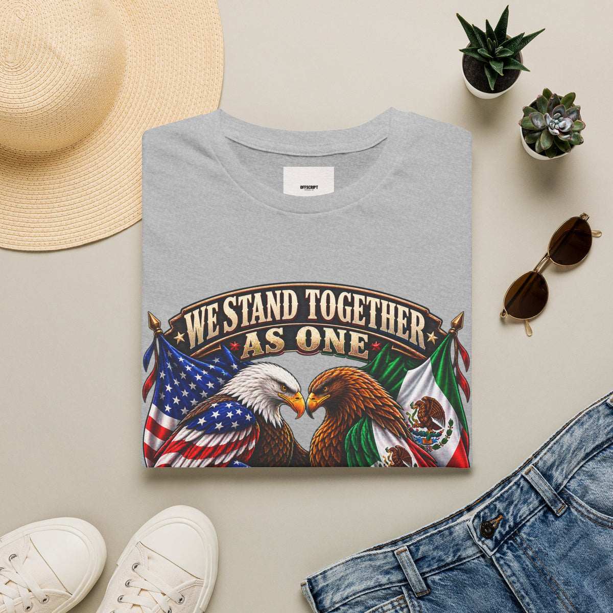 We Stand Together As One Eagle T-Shirt — USA & Mexico Unity Patriotic Tee