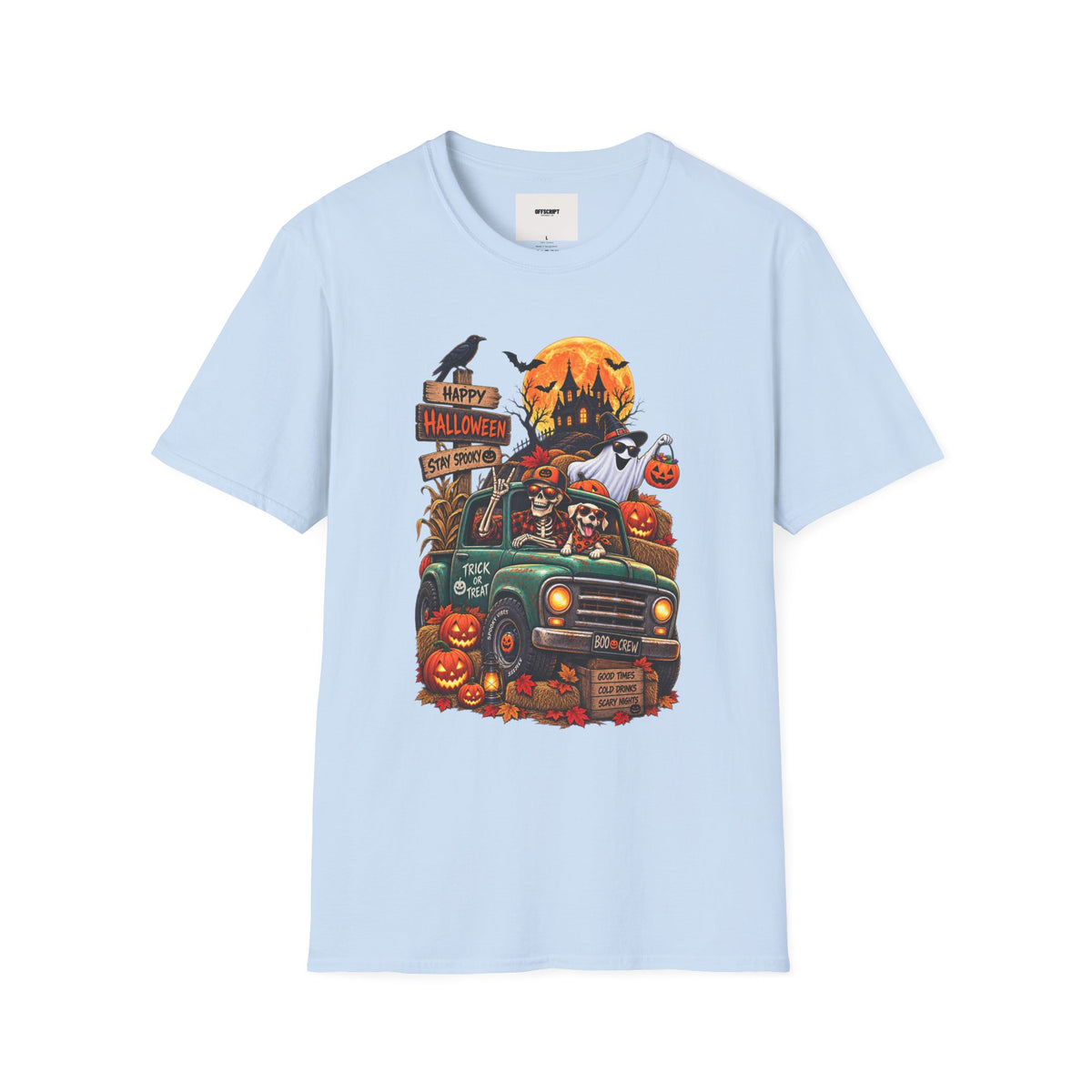 Halloween Truck Graphic T‑Shirt — Happy Halloween Ghosts & Pumpkins Design