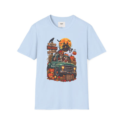 Halloween Truck Graphic T‑Shirt — Happy Halloween Ghosts & Pumpkins Design