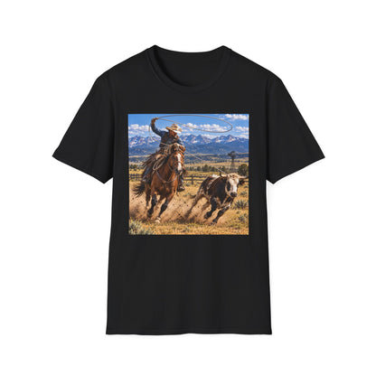 Cowboy Roping Photo T-Shirt — Western Ranch Scenic Tee