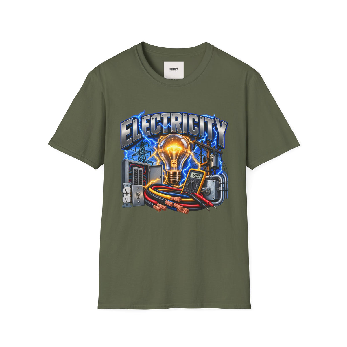 Electricity Graphic T-Shirt — Vintage Lightbulb Power Design