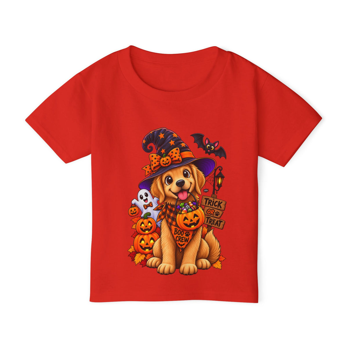 Toddler Halloween Puppy T-Shirt — Cute Witch Dog with Pumpkins & 'Trick or Treat'