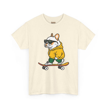 Skateboarding French Bulldog T‑Shirt – Cute Bulldog on Skateboard Graphic Tee