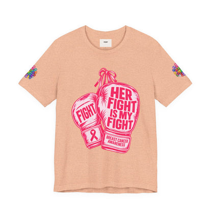 Breast Cancer Awareness Tee – “Her Fight Is My Fight” Boxing Gloves T-Shirt