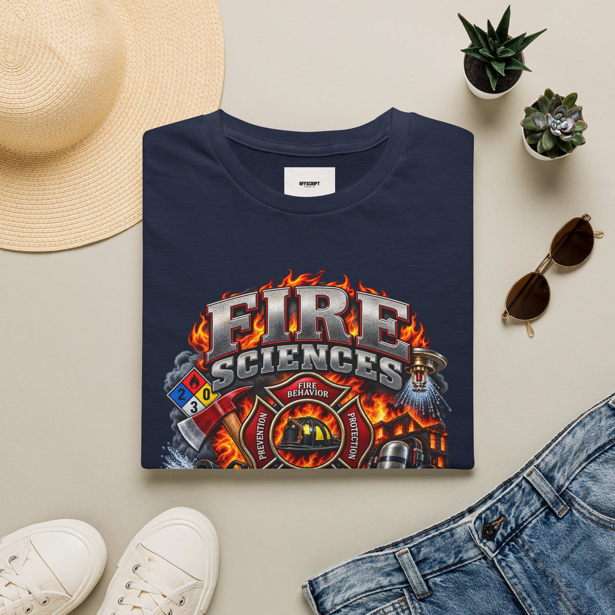 Fire Sciences T-Shirt — Firefighter Department Badge Graphic Tee