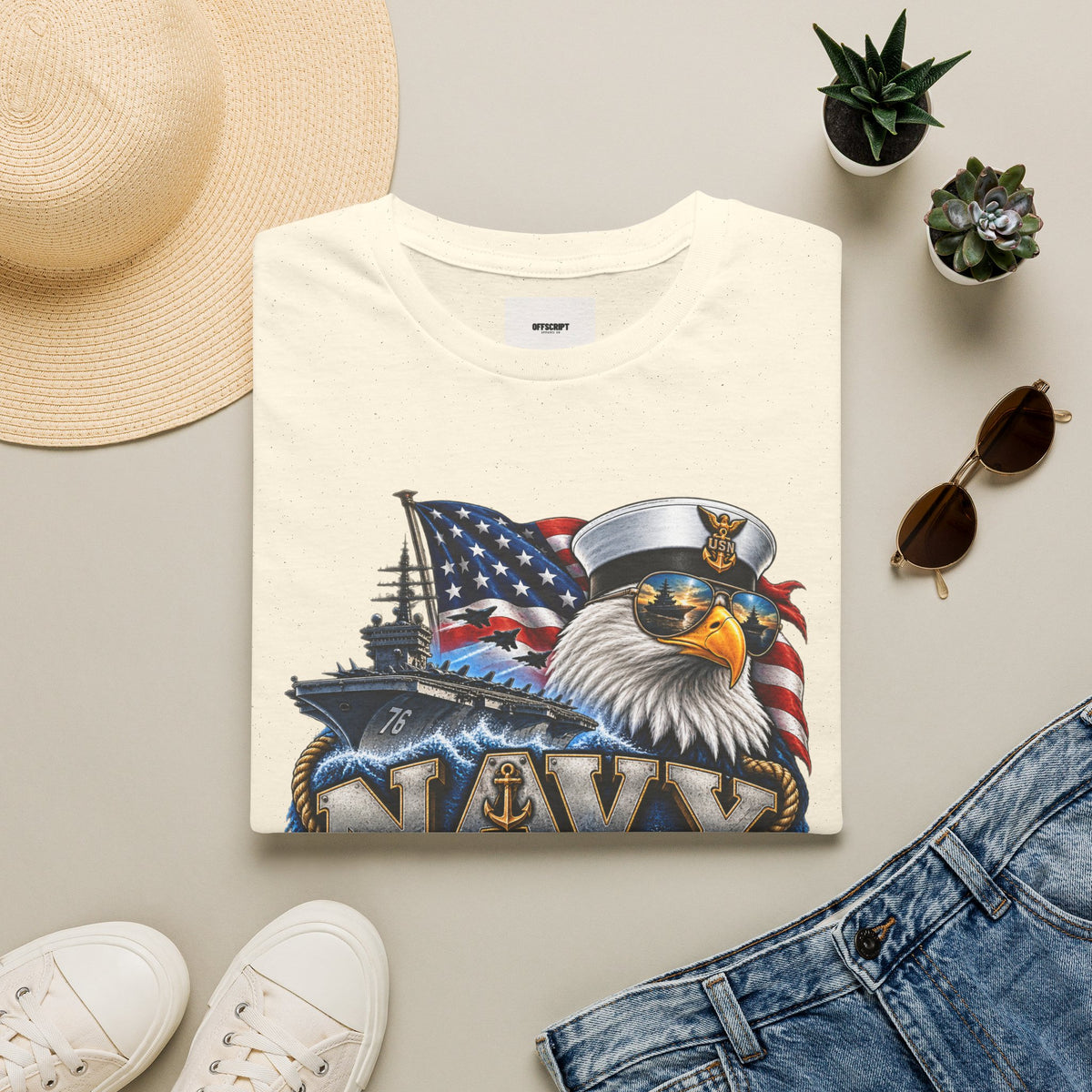 Navy Veteran Eagle T‑Shirt – Patriotic American Flag & Battleship Design