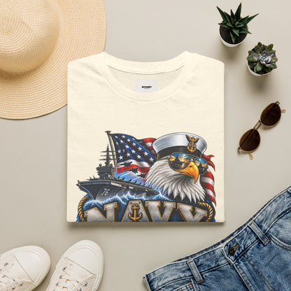 Navy Veteran Eagle T‑Shirt – Patriotic American Flag & Battleship Design