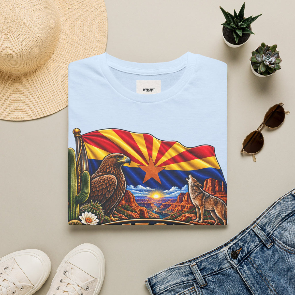 Arizona State T-Shirt — Desert Eagle & Coyote Flag Design