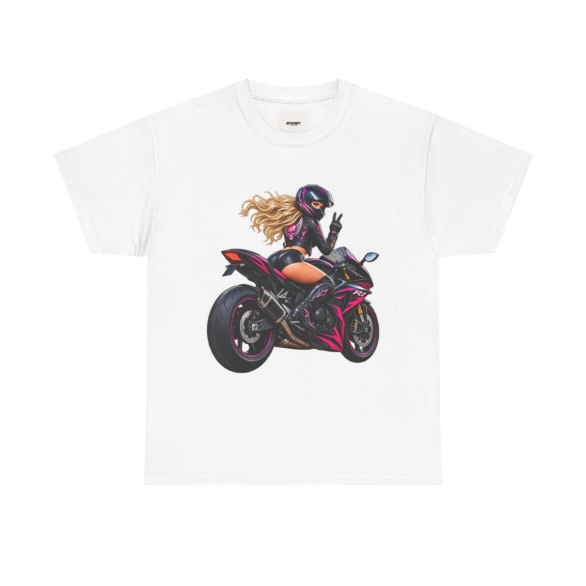 Motorcycle Girl Tee — Feminine Sportbike Rider Graphic Shirt