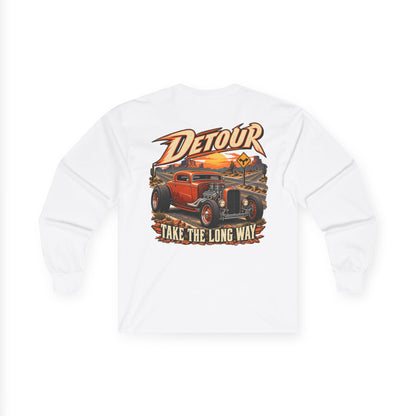 Detour Classic Car Long Sleeve Tee – 'Take The Long Way' Vintage Hot Rod Shirt