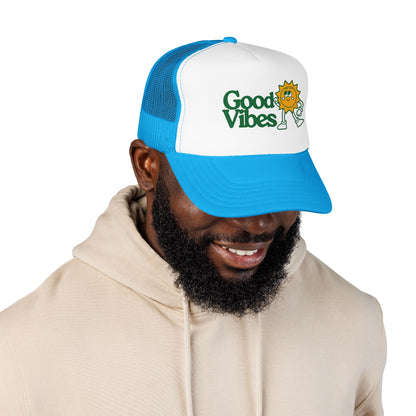 Good Vibes Sun Trucker Hat — Retro Sunny Graphic Foam Cap