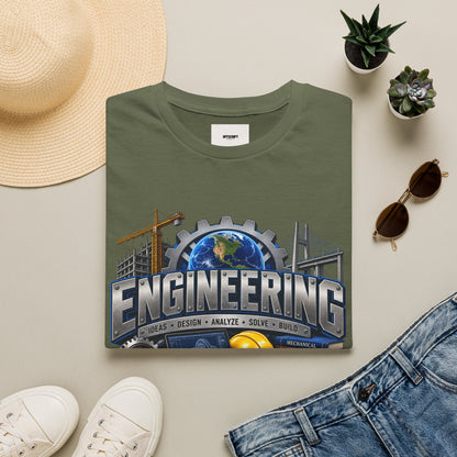 Engineering Graphic T-Shirt — STEM Design with Tools, Globe & 'Engineering' Text