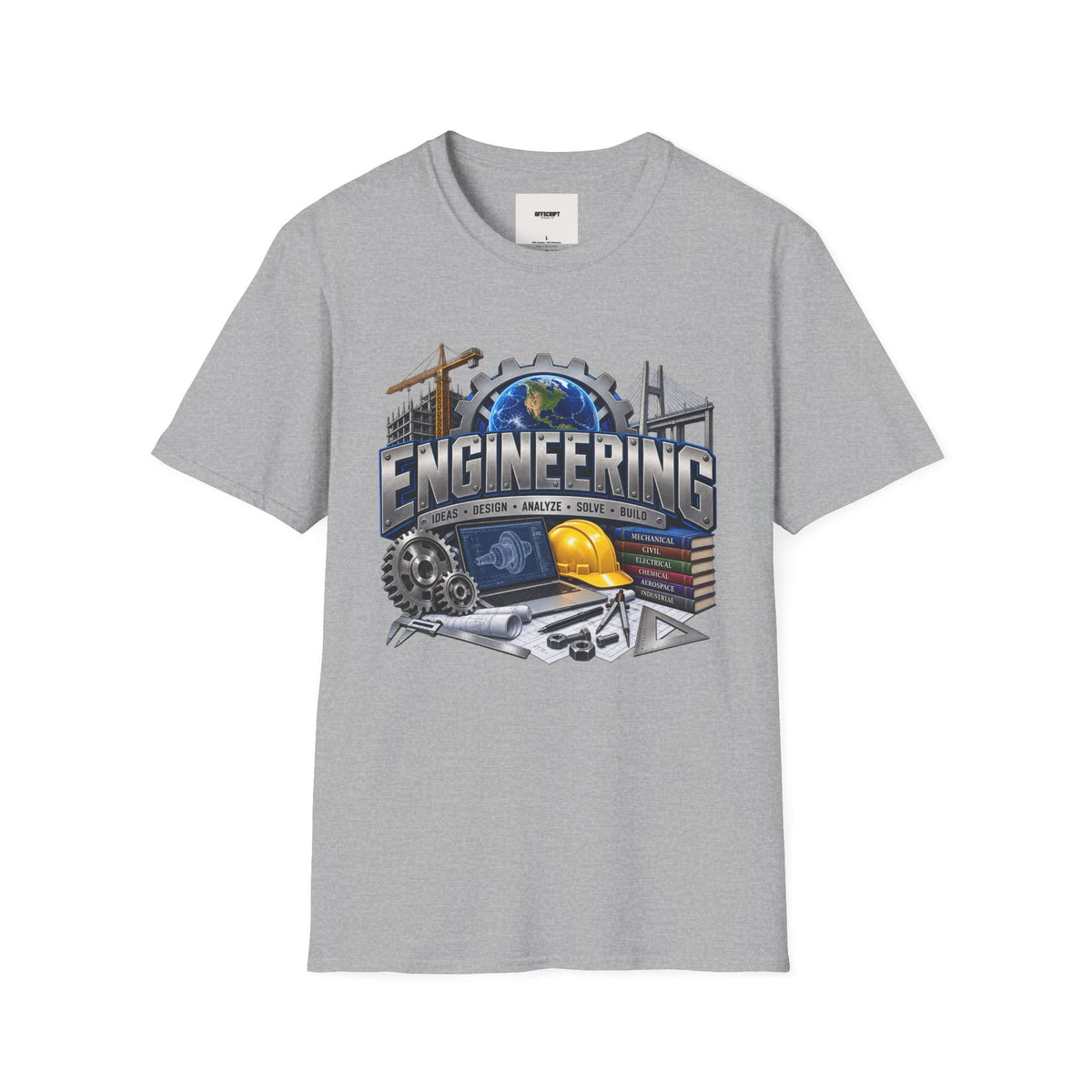 Engineering Graphic T-Shirt — STEM Design with Tools, Globe & 'Engineering' Text