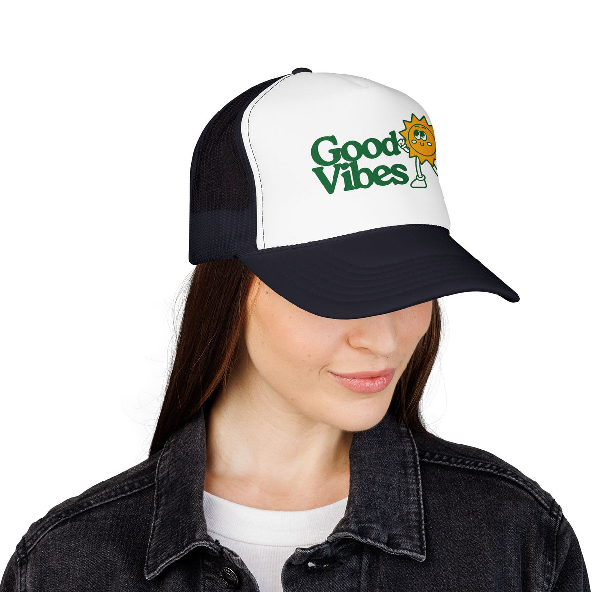 Good Vibes Sun Trucker Hat — Retro Sunny Graphic Foam Cap
