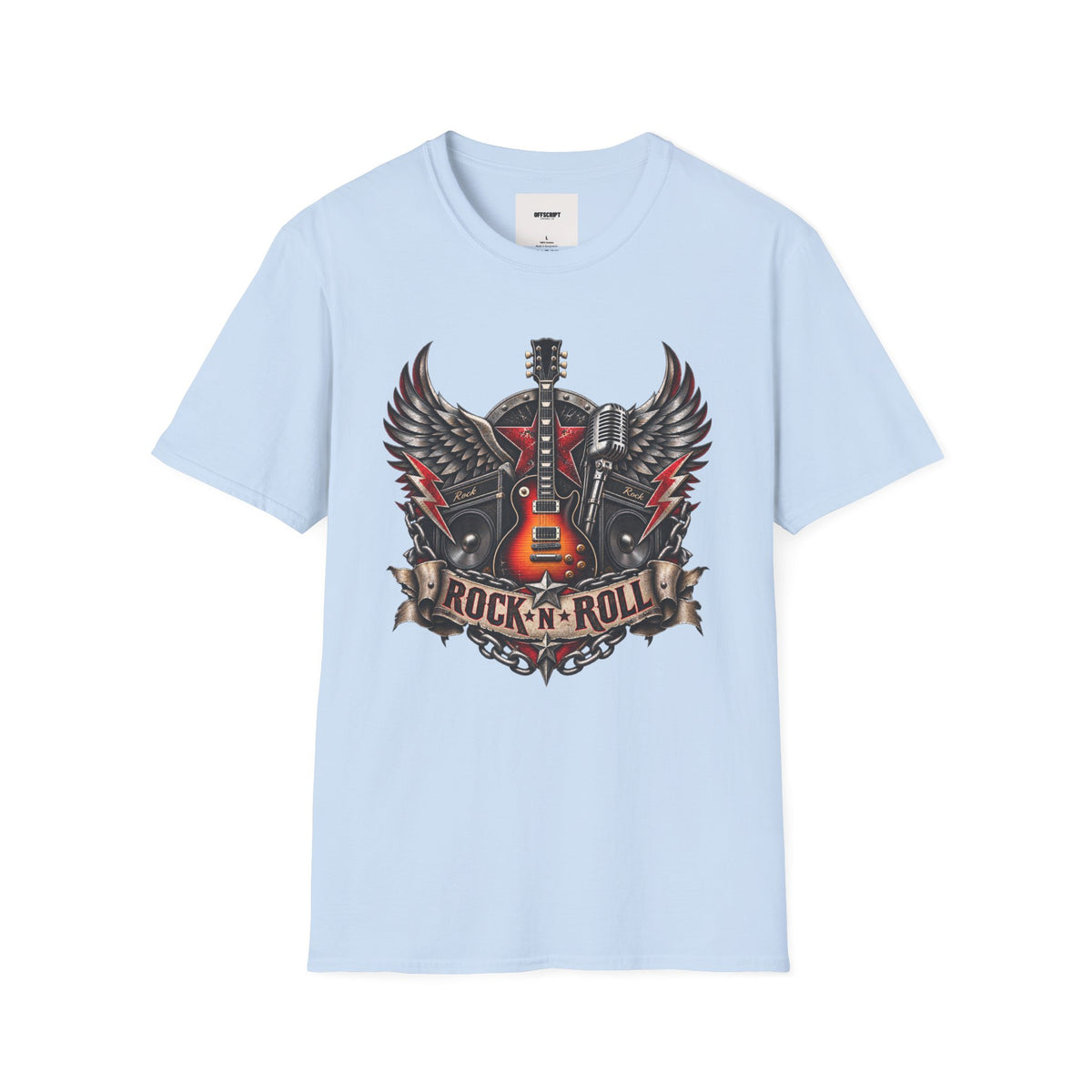 Rock 'n' Roll Guitar Tee — Vintage Winged Guitar & Microphone Design