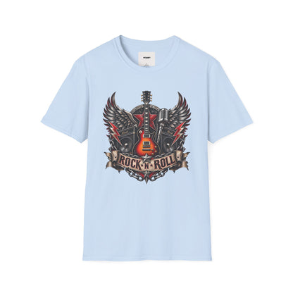 Rock 'n' Roll Guitar Tee — Vintage Winged Guitar & Microphone Design