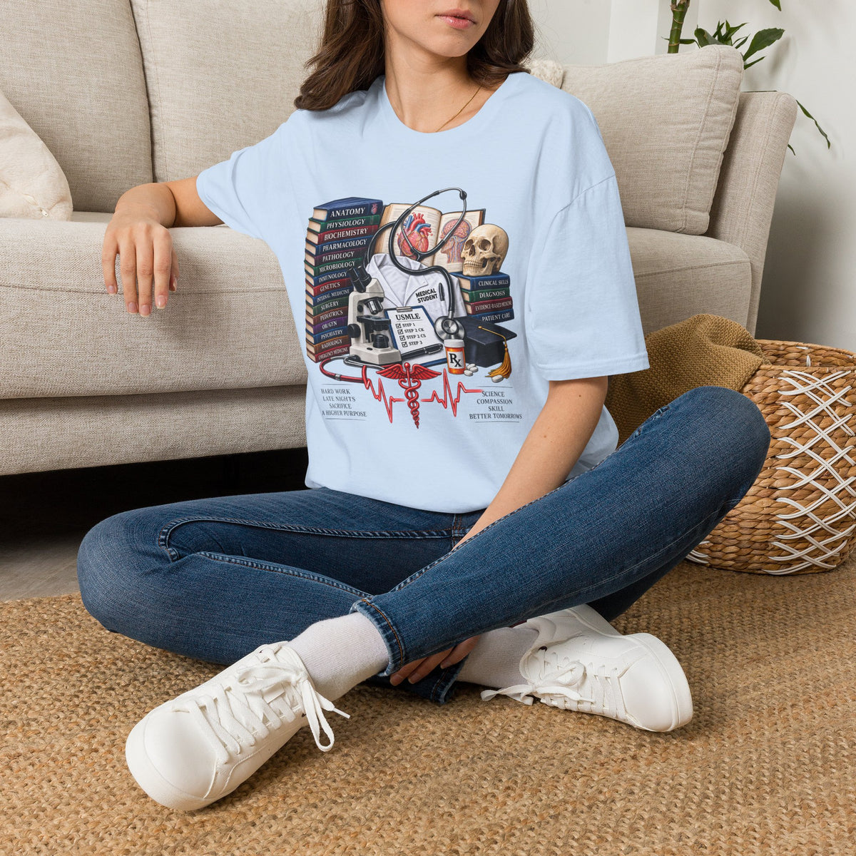 Medical Student Study Stack T‑Shirt — Anatomy, Physiology & USMLE Prep Design