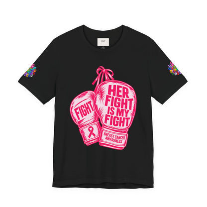 Breast Cancer Awareness Tee – “Her Fight Is My Fight” Boxing Gloves T-Shirt