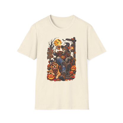 Halloween Skeleton Scarecrow T-Shirt — 'Eat Drink & Be Scary' Pumpkin Dog Tee