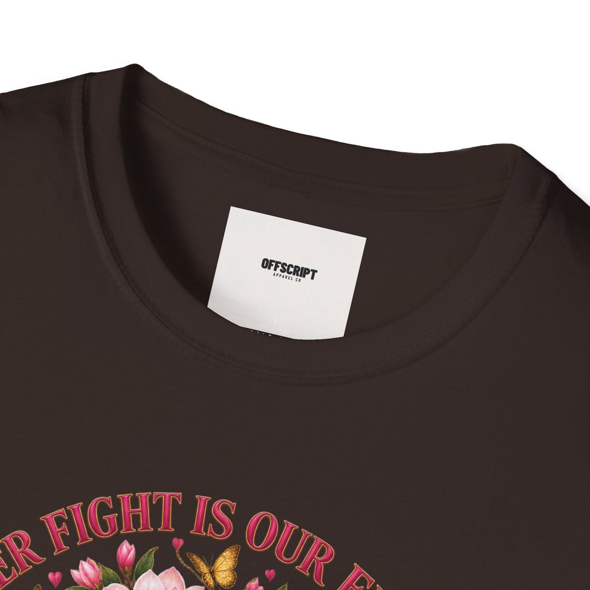 Breast Cancer Awareness T-Shirt – “Her Fight Is Our Fight” Pink Ribbon Floral Tee