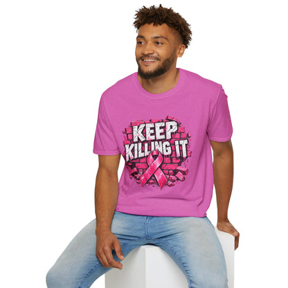 Keep Killing It pink ribbon T-Shirt | Breast Cancer Awareness, Motivational Graphic