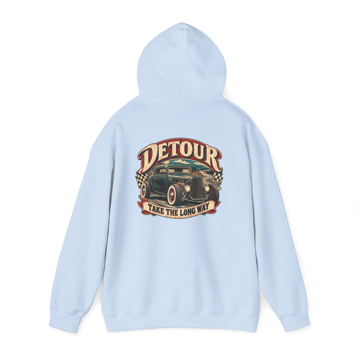 Detour Vintage Hot Rod Hoodie — "Take The Long Way" Classic Car Sweatshirt