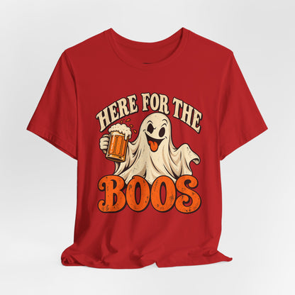 Here for the Boos Halloween T-Shirt — Ghost Drinking Beer Graphic Tee