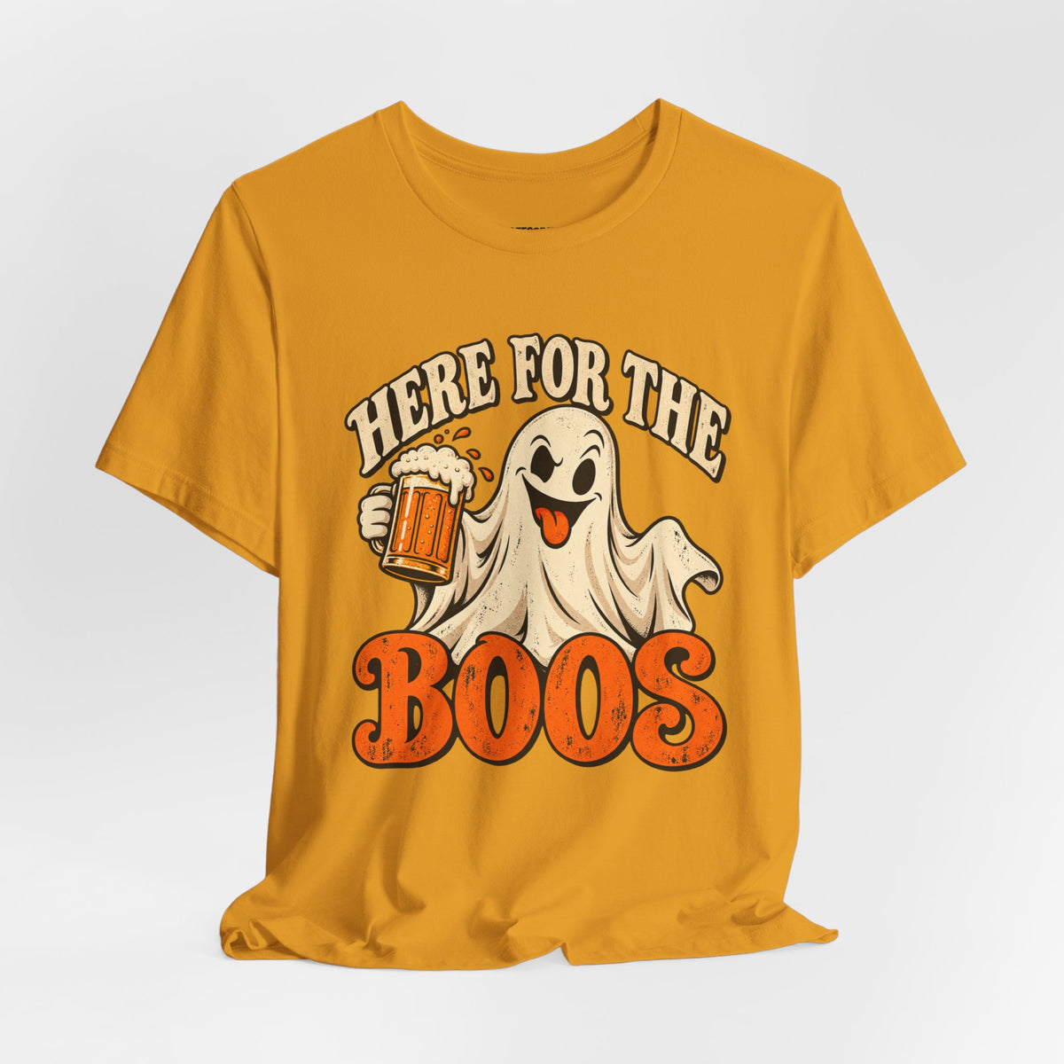 Here for the Boos Halloween T-Shirt — Ghost Drinking Beer Graphic Tee