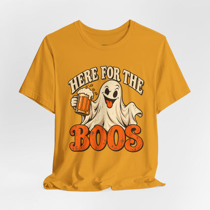 Here for the Boos Halloween T-Shirt — Ghost Drinking Beer Graphic Tee