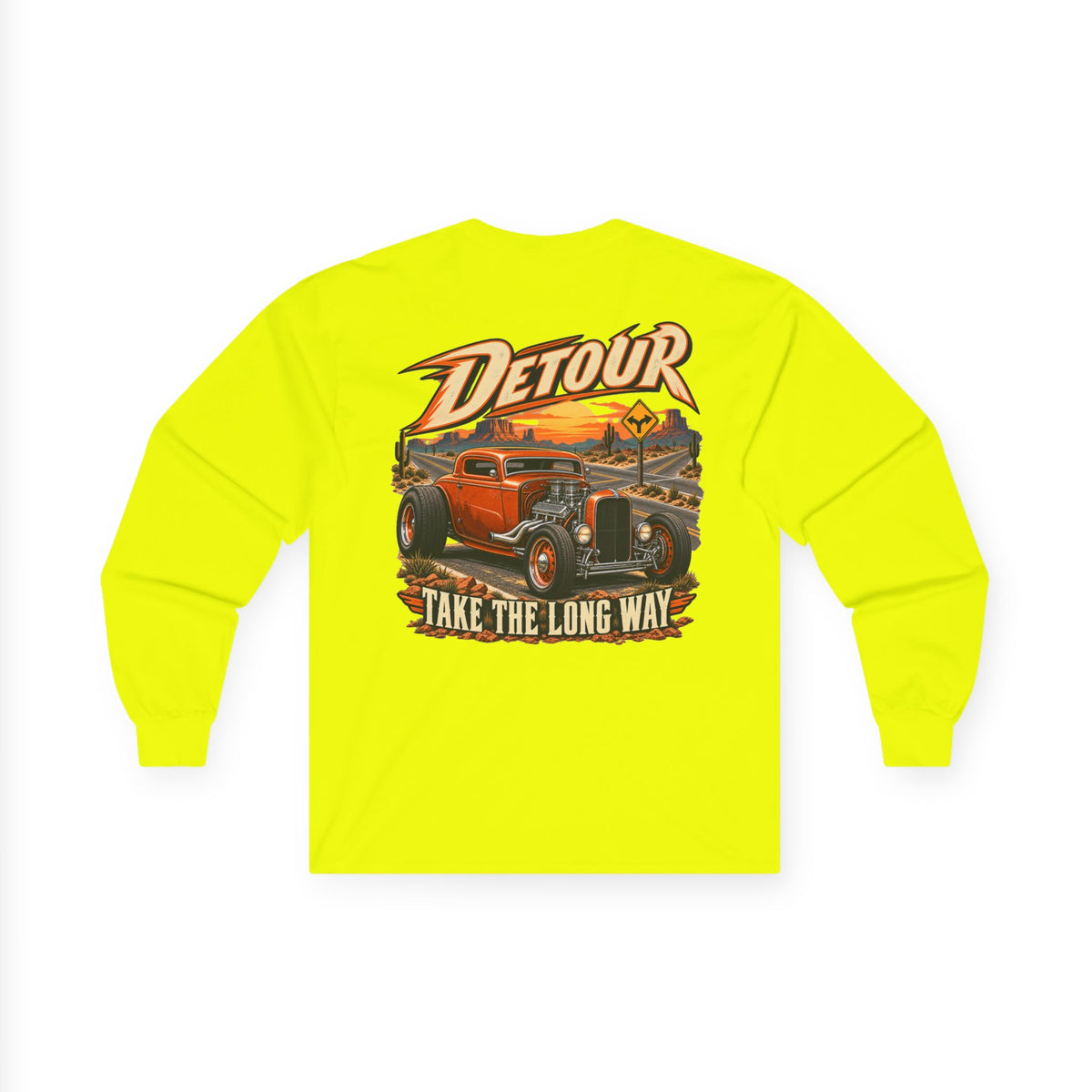 Detour Classic Car Long Sleeve Tee – 'Take The Long Way' Vintage Hot Rod Shirt