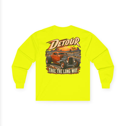 Detour Classic Car Long Sleeve Tee – 'Take The Long Way' Vintage Hot Rod Shirt