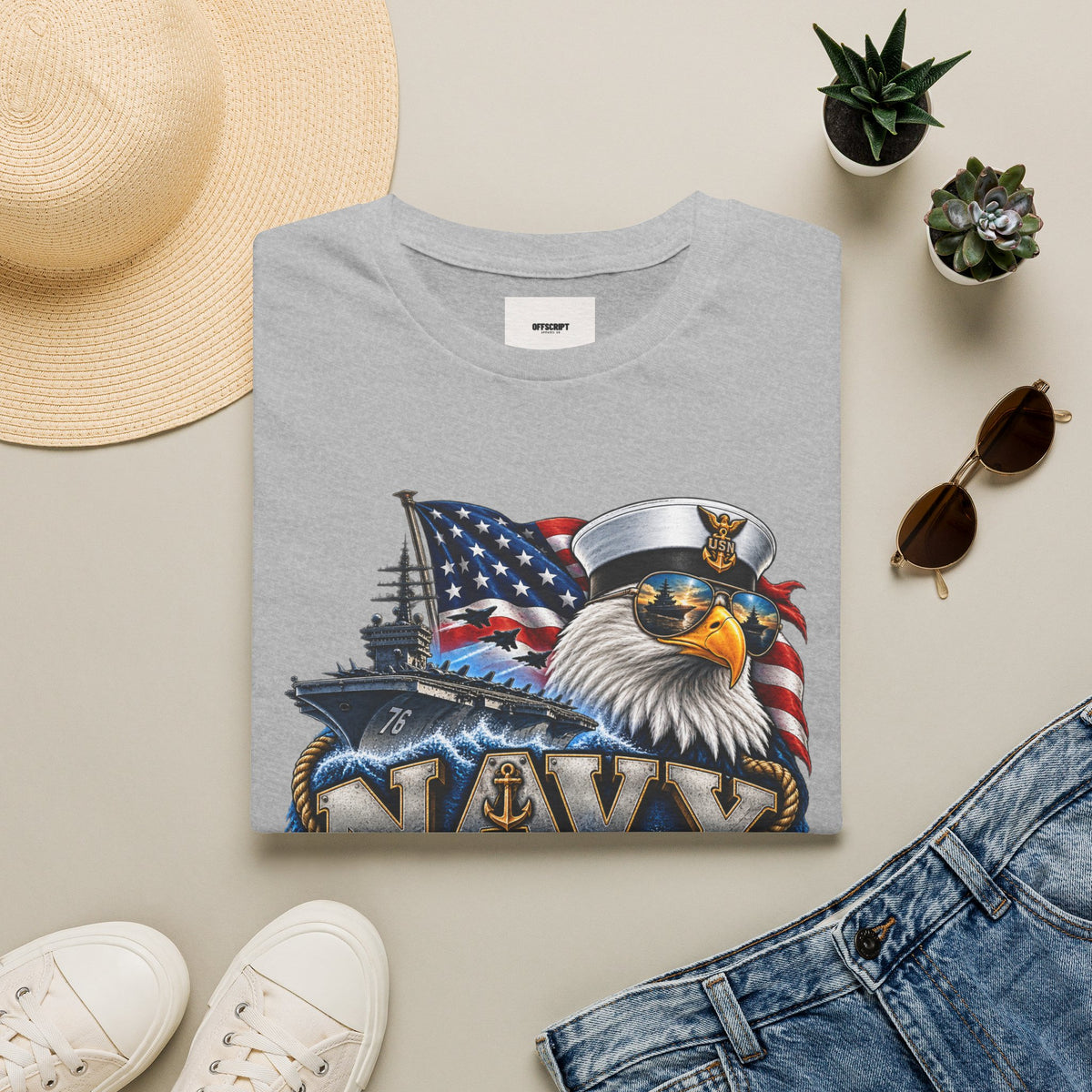 Navy Veteran Eagle T‑Shirt – Patriotic American Flag & Battleship Design