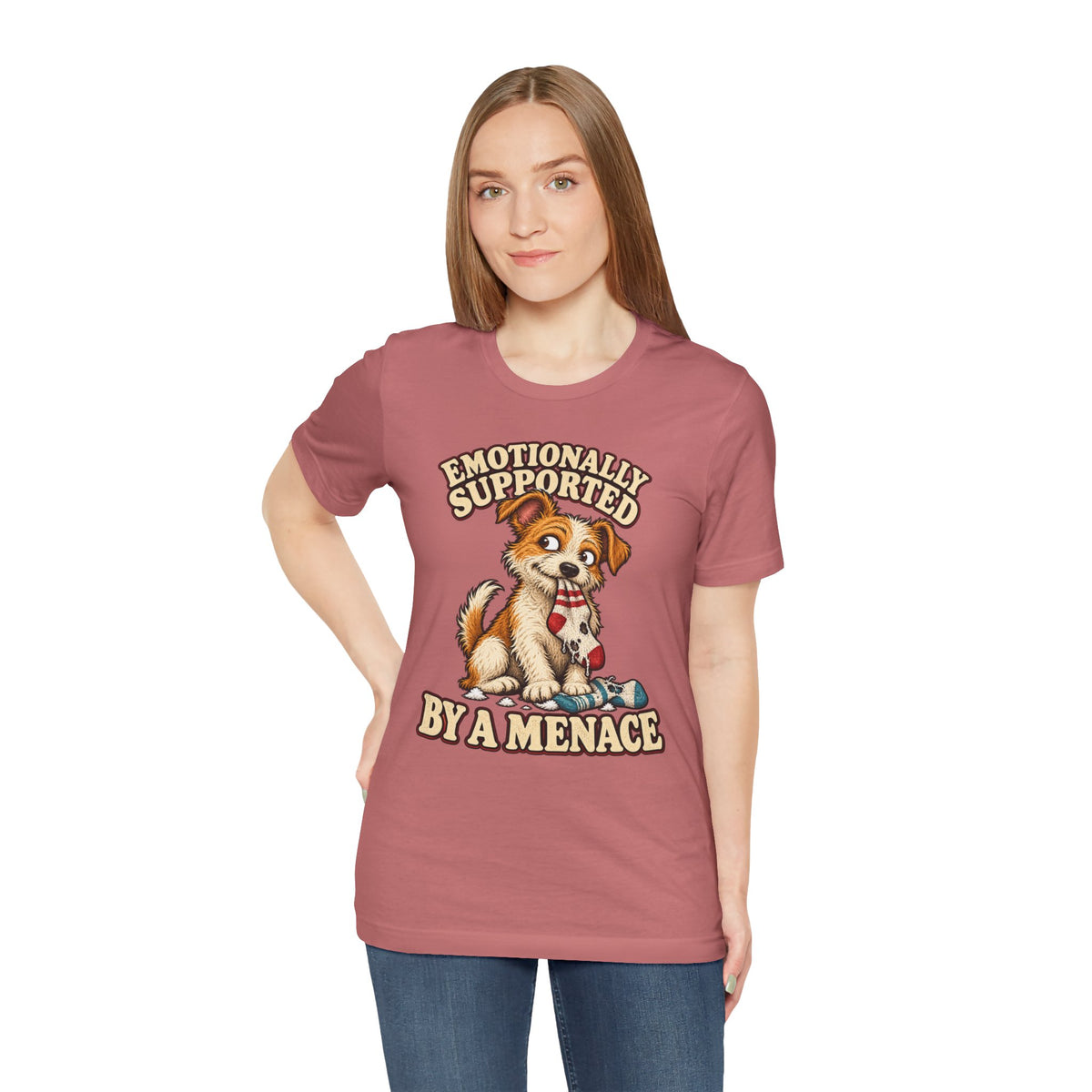 Emotionally Supported by a Menace Tee — Cute Puppy Graphic T‑Shirt