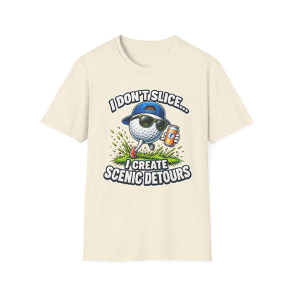 Golf T-Shirt — "I Don't Slice... I Create Scenic Detours" Funny Golfer Tee