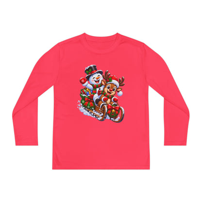 Kids' Christmas Sledding Tee — Snowman & Reindeer Holiday Long Sleeve
