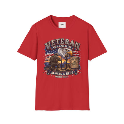 Veteran Once a Warrior T-Shirt — Patriotic Eagle & Flag Military Tribute