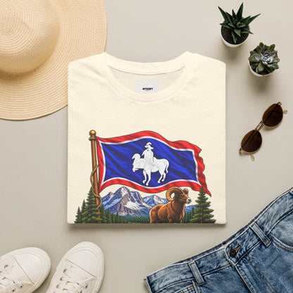 Wyoming Flag T-Shirt — Cowboy & Bison Mountain Scenic Tee