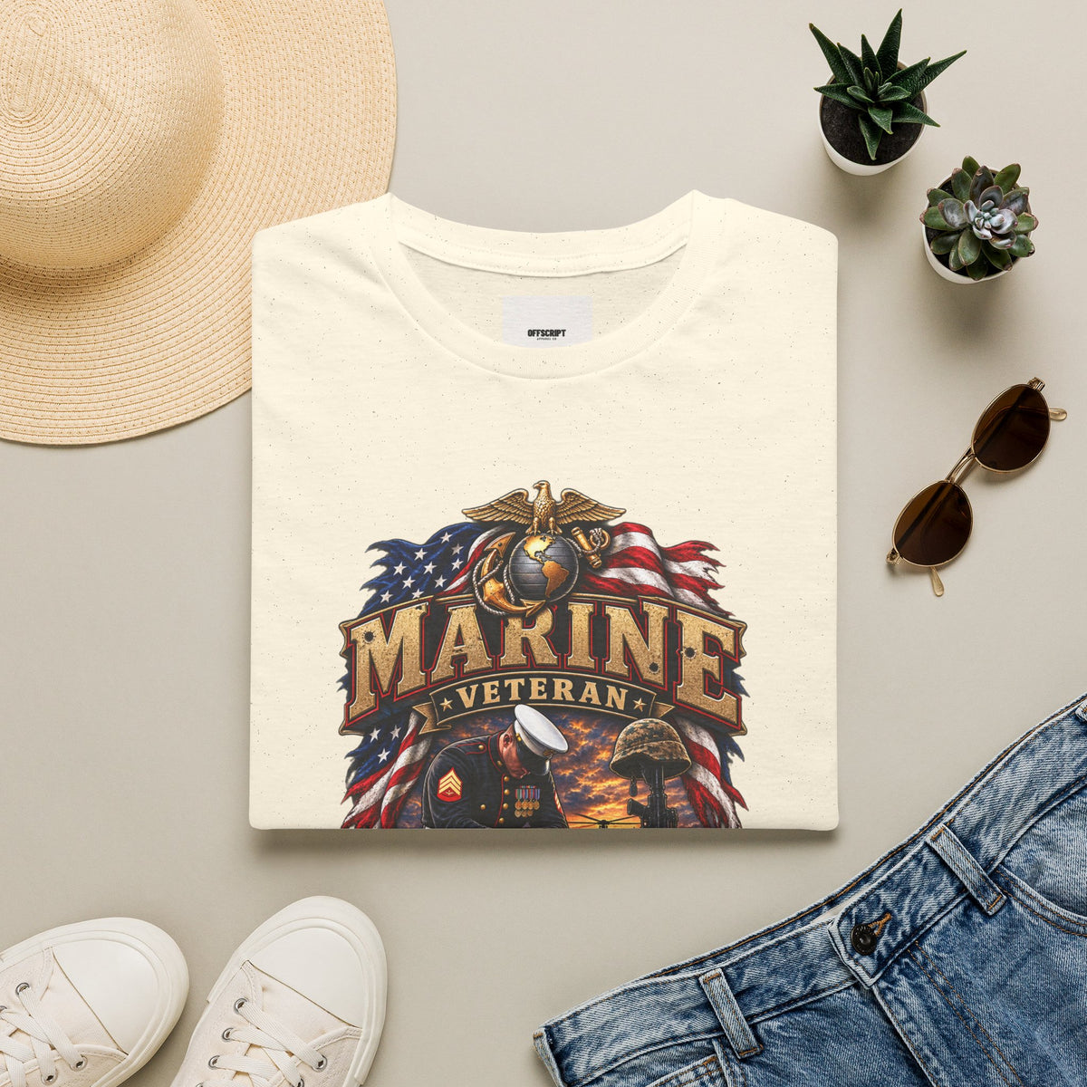 Marine Veteran T-Shirt — US Flag Eagle Emblem Military Tribute