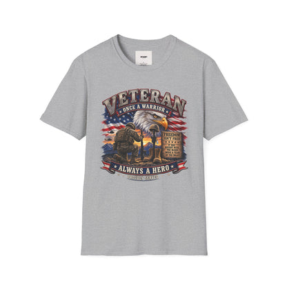Veteran Once a Warrior T-Shirt — Patriotic Eagle & Flag Military Tribute