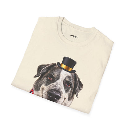 Patriotic Pup Tee — Dog with Top Hat & American Flag Bandana