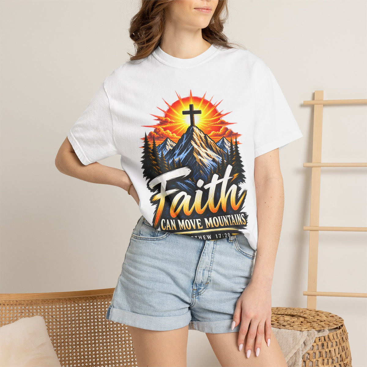 Faith Can Move Mountains T-Shirt | Christian Cross Mountain Graphic