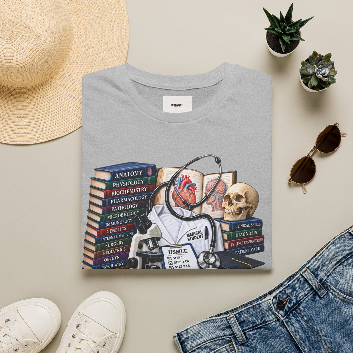 Medical Student Study Stack T‑Shirt — Anatomy, Physiology & USMLE Prep Design