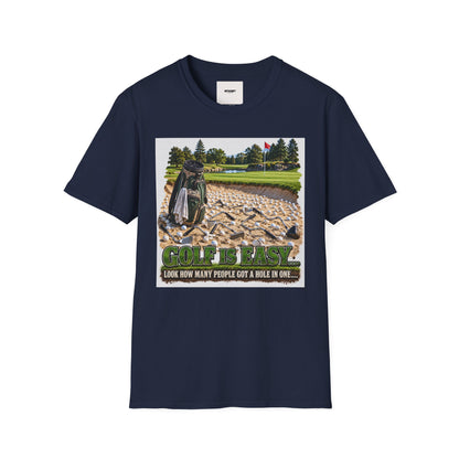 Golf Bunker Scene T-Shirt — "How Many People Live & Work In Dunes" Graphic Tee