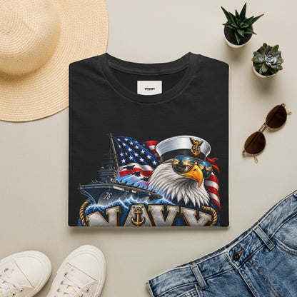 Navy Veteran Eagle T‑Shirt – Patriotic American Flag & Battleship Design