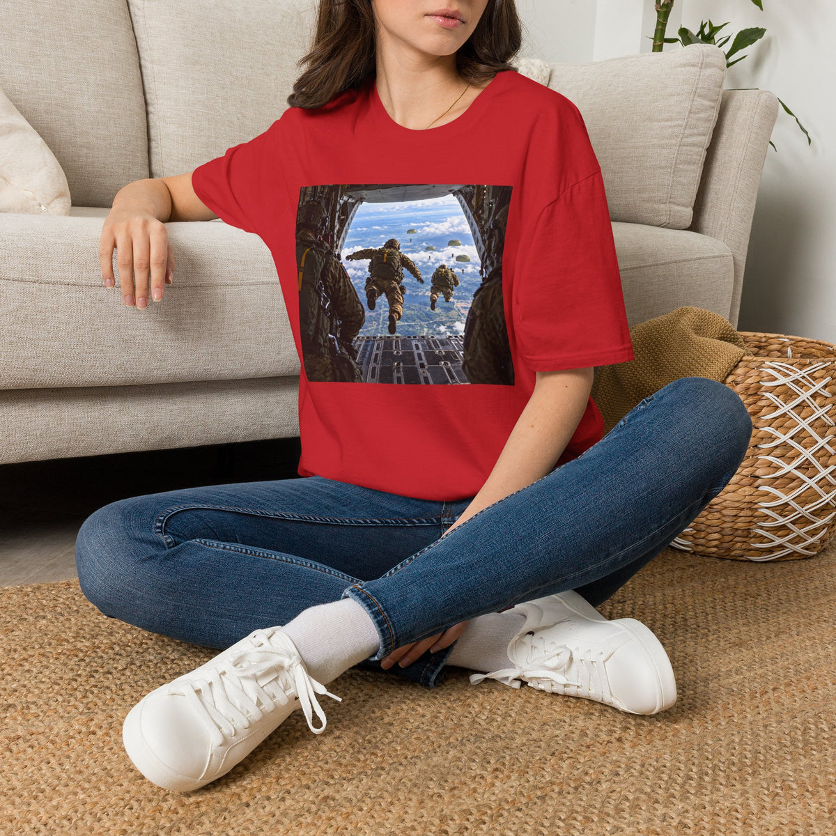 Parachute Jump Soldiers T-Shirt — Military Airborne Jump Photo Tee