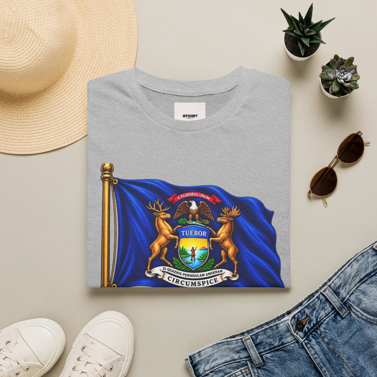 Michigan State Flag T-Shirt — Vintage State Seal Tee (TUEBOR)